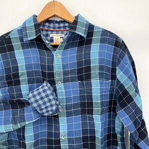 Carbon2Cobalt Double-Cloth Flannel Mens Small Blue‎ Check L/S Button-Down